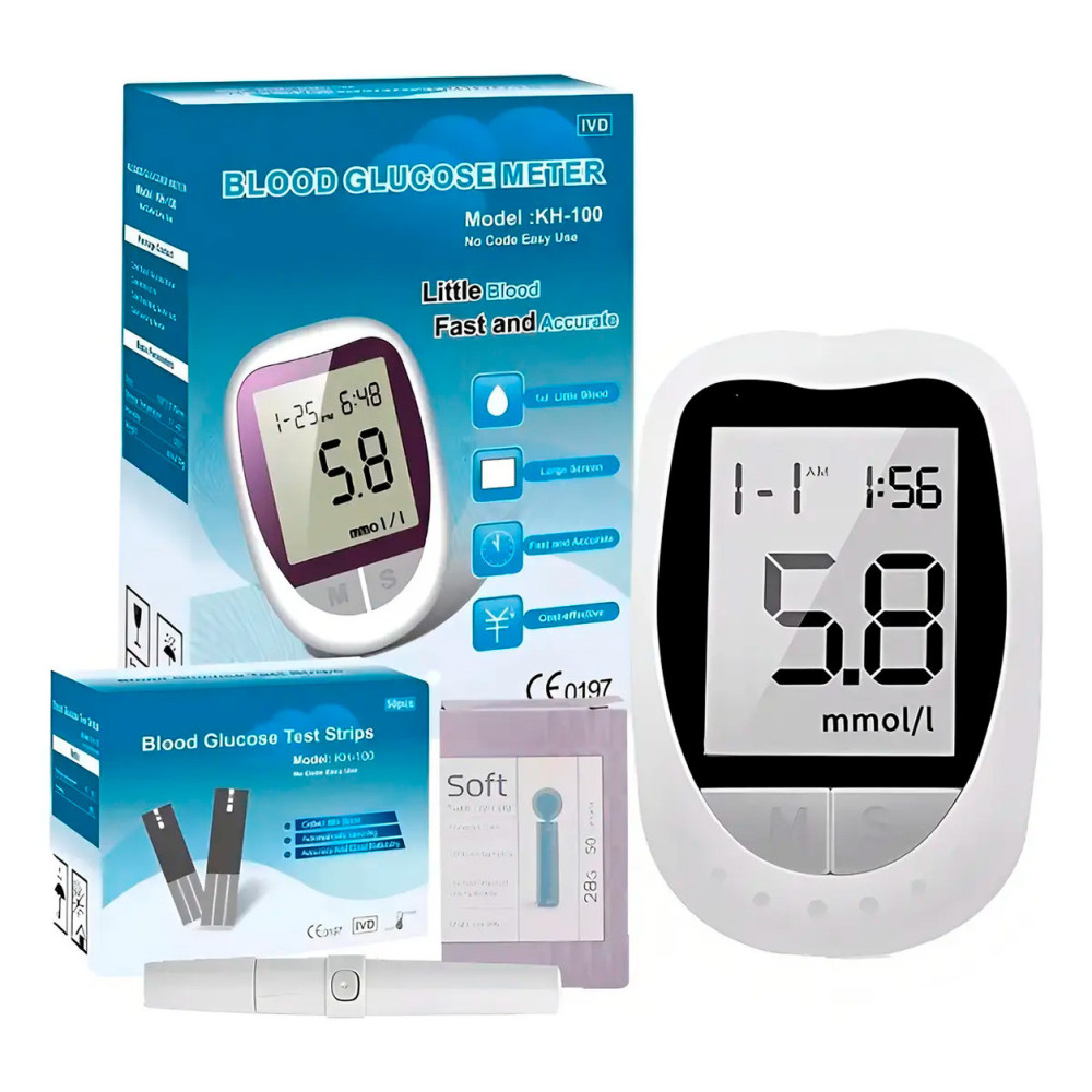 Glucómetro Digital con 50 Tiras y 50 Lancetas | Medidor