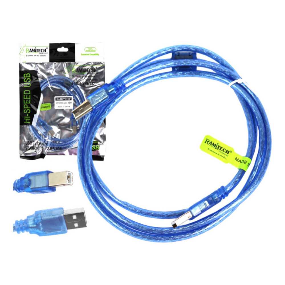 Cable Para Impresora 1.5 Metros Blindado Azul Usb 2.0